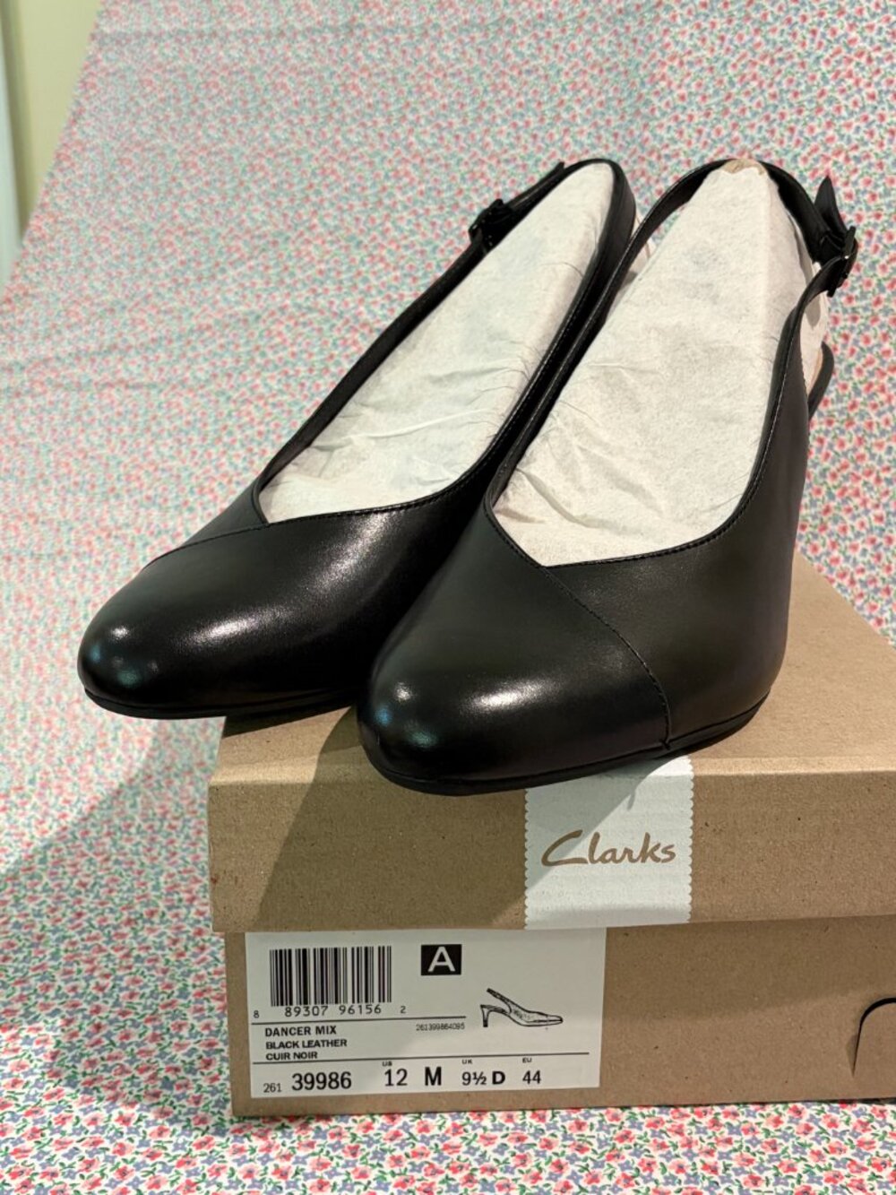 Clarks Dancer Mix Black Leather Slingback Pumps Size 12 New in Box
